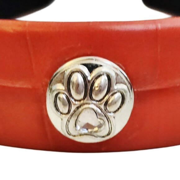 Interchangeable Puppy Paw Print Snap Charm Vegan Leather Headband in Red - Picture 2 of 4